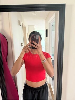 Garage Red Fitted Short Sleeve Crop Top